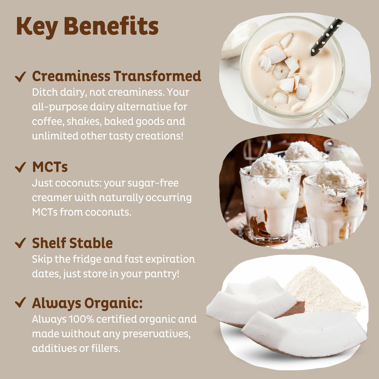 KOS Organic Coconut Milk Powder, USDA Certified - Sugar Free & Plant Based Creamer for Coffee, Tea, Smoothies - Vegan, Keto, Paleo Friendly, Non GMO, Gluten & Dairy Free - 90 Servings Resealable Bag