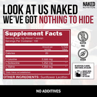Thumbnail for NAKED BCAAs Amino Acids Powder, Only 1 Ingredient, Pure 2:1:1 Formula, Vegan Unflavored Branched Chain Amino Acids, Instantized All Natural BCAA Supplement - 500 Grams, 100 Servings