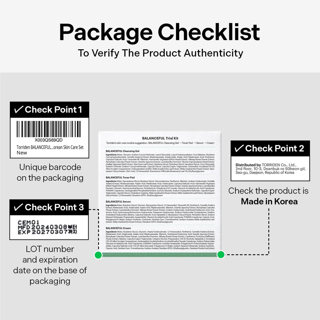 Torriden BALANCEFUL Cica Trial Kit, 5D Cica Infused Daily Skincare Kit - 4 Step Regimen with Cleansing Gel, Toner Pad, Serum, and Cream | Travel Essential | Korean Skin Care Set