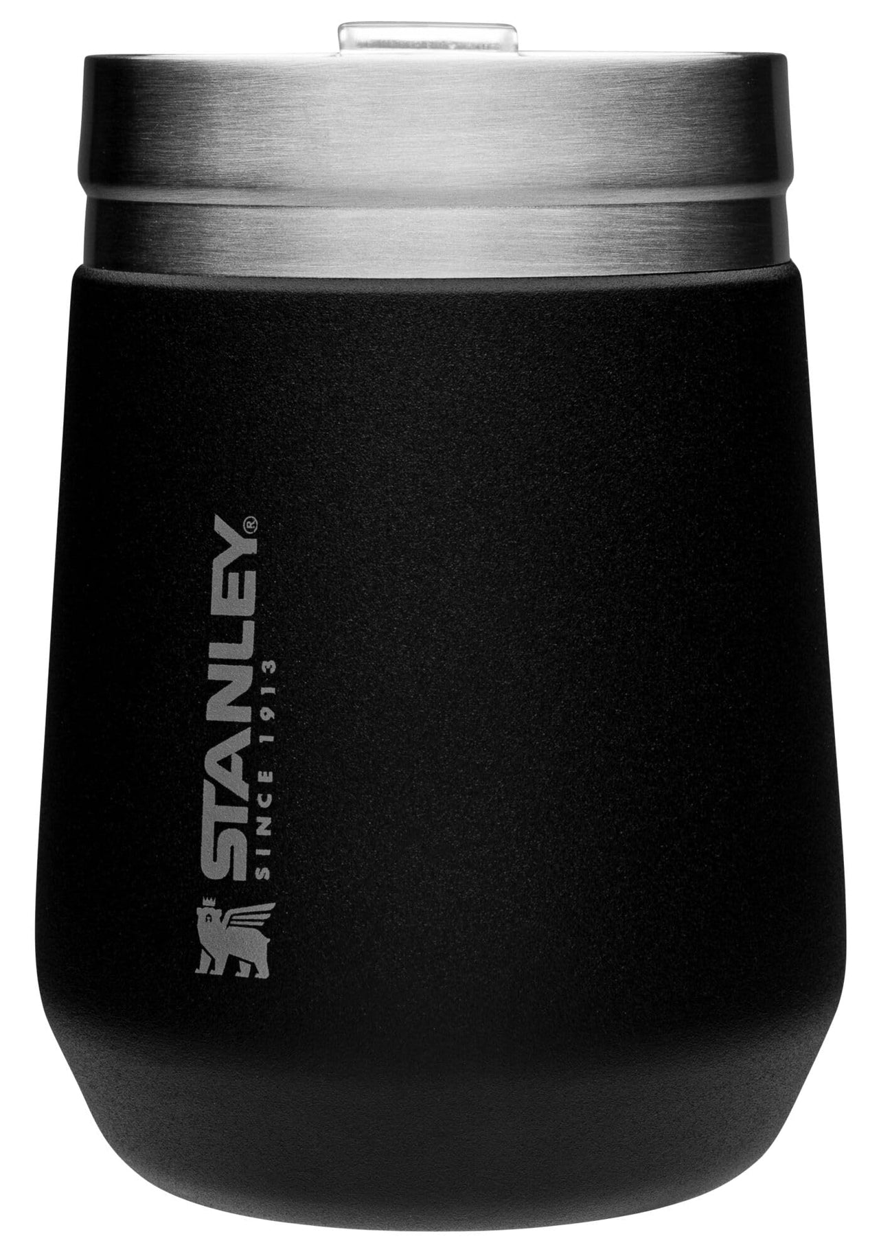 STANLEY GO Everyday Wine Tumbler 10 oz | Press Fit Drink Through Lid | Beverage, Coffee, and Cocktail Cup | Insulated Stainless Steel Wine Glass | BPA-Free | Matte Black