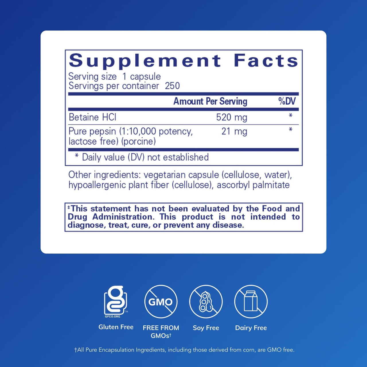 Pure Encapsulations Betaine HCl Pepsin - Digestive Enzymes Supplement for Digestion Aid & Support, Stomach Acid & Nutrient Absorption* - 250 Capsules