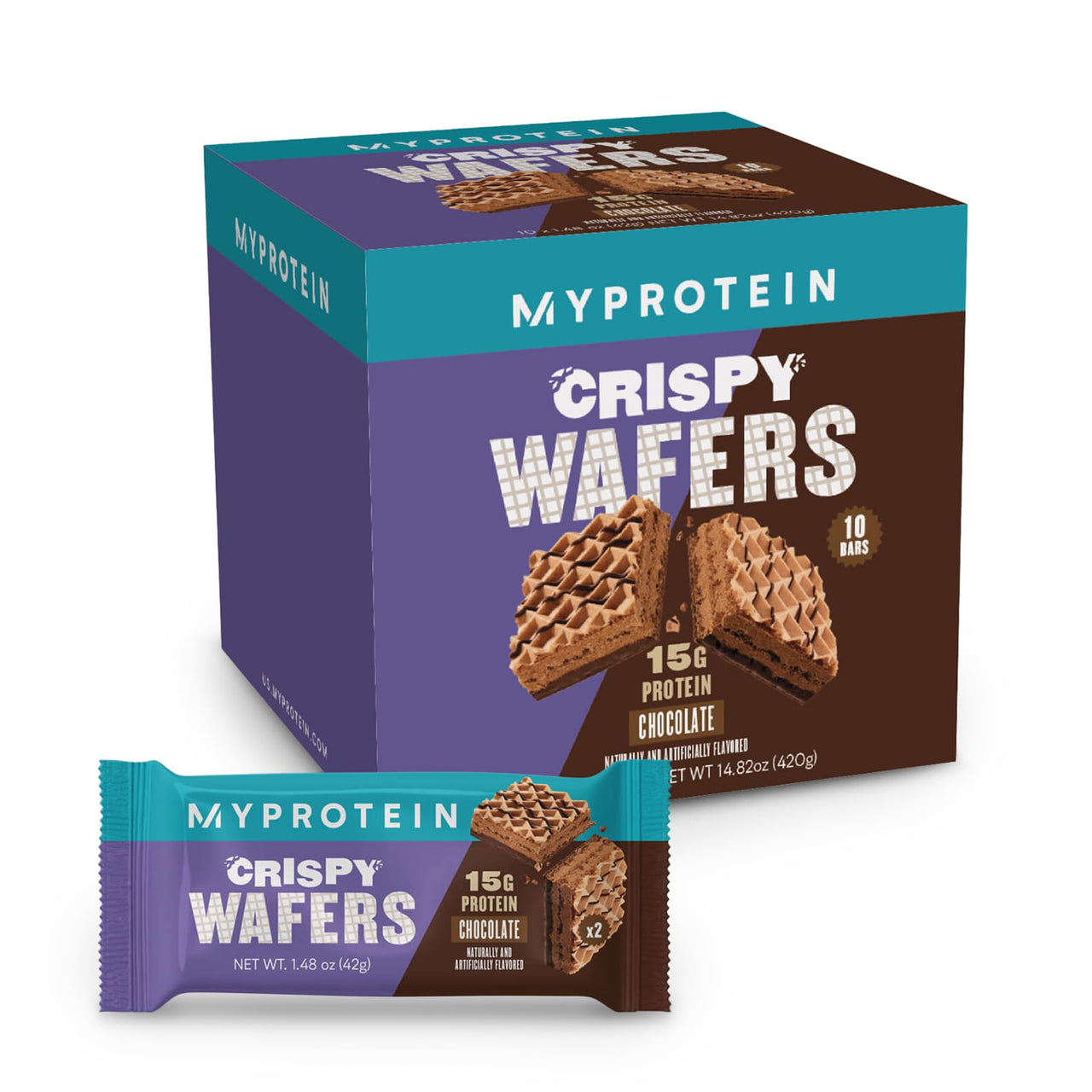 Myprotein Protein Bars, Crispy Wafers, 15g High Protein Snacks, Box of 10 Chocolate Wafers Packs, Milk & Whey Isolate, Delicious Light & Crunchy Snack Bars