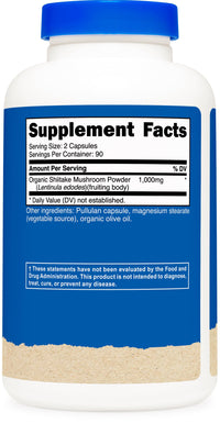 Thumbnail for Nutricost Organic Shiitake Mushroom Capsules 1000mg, 90 Servings - CCOF Certified Made with Organic, Vegetarian, Gluten Free, 500mg Per Capsule, 180 Capsules