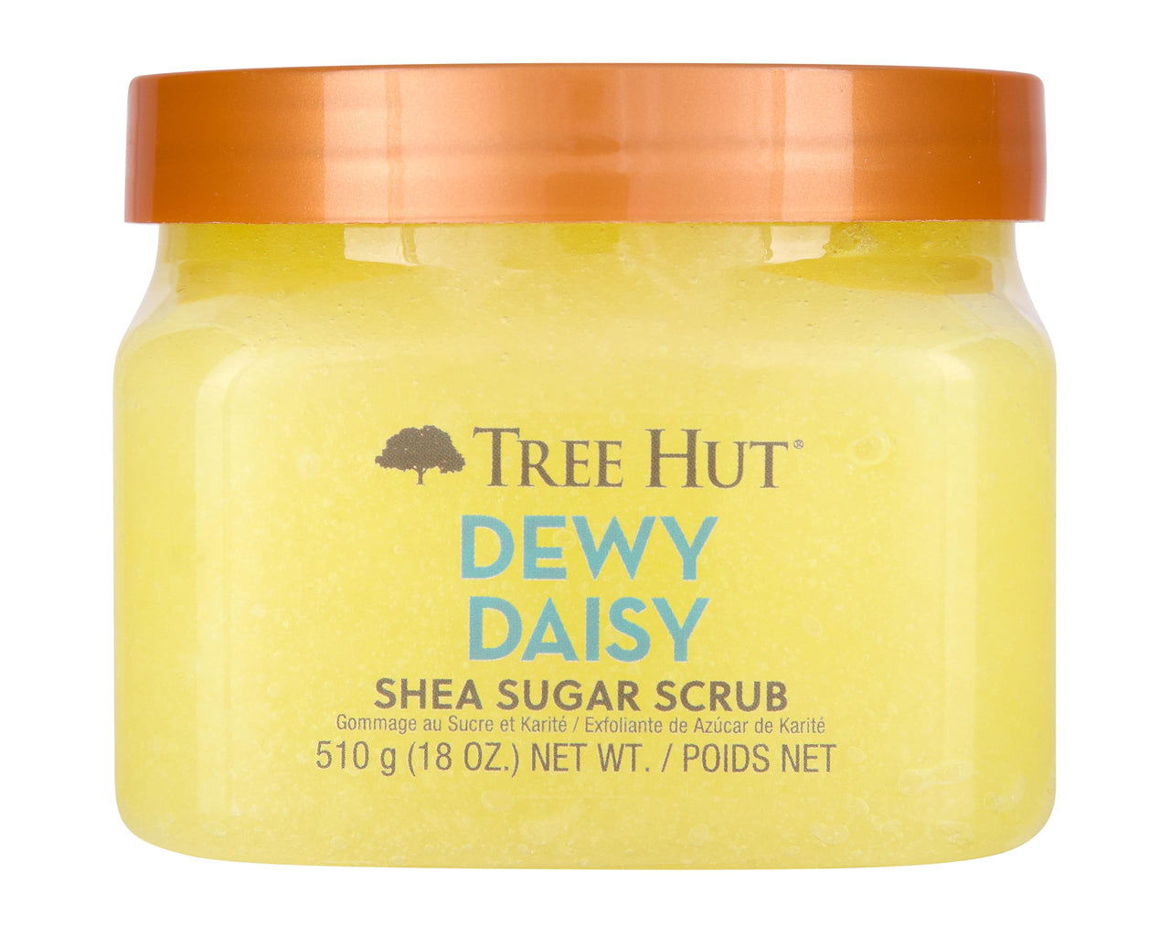 Tree Hut Dewy Daisy Shea Sugar Scrub, Exfoliating, Hydrating & Moisturizing Body Scrub with Shea Butter & Nourishing Essential Oils, Smooth & Soften Skin, 18 oz