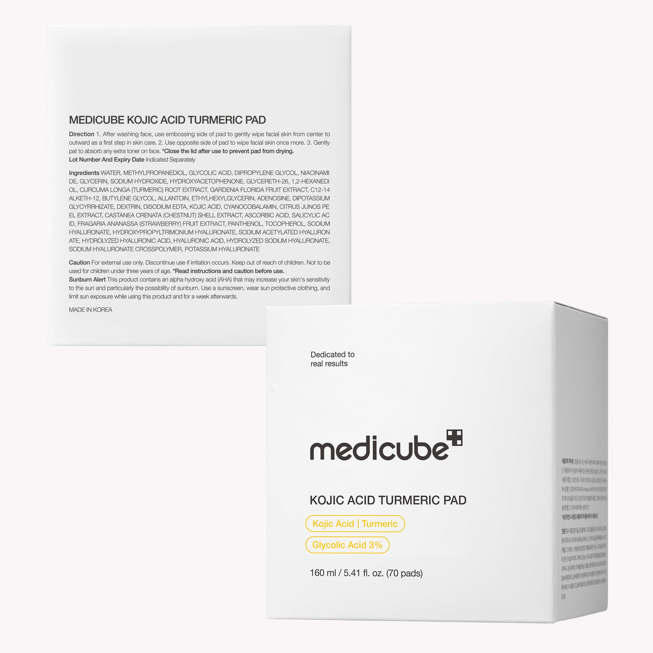 medicube Kojic Acid Turmeric Clarifying Toner Pad for Troubled Skin & Use After Spot Care, Soothing & Calming with Kojic Acid, Turmeric, Niacinamide & Glycolic Acid, Korean Skin Care, 70 Pads, 1 Pack