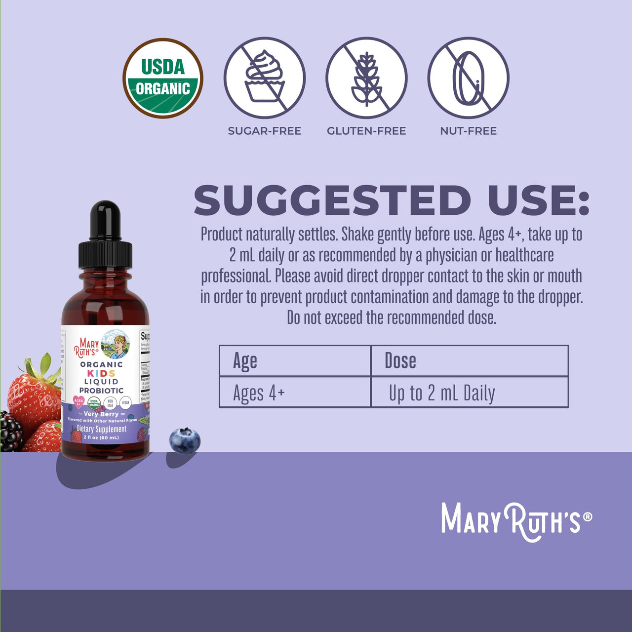 MARYRUTH'S Organics Kids Very Berry Liquid Probiotic, 2 FZ