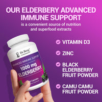 Thumbnail for Dr. Berg Black Elderberry Capsules (Advanced Immune Support*) with 15,000 IU Vitamin D, 60 mg of Zinc, & 90 mg of Camu Camu - (4-in-1) Sambucus Elderberry Immune Support Supplement - 90 Capsules
