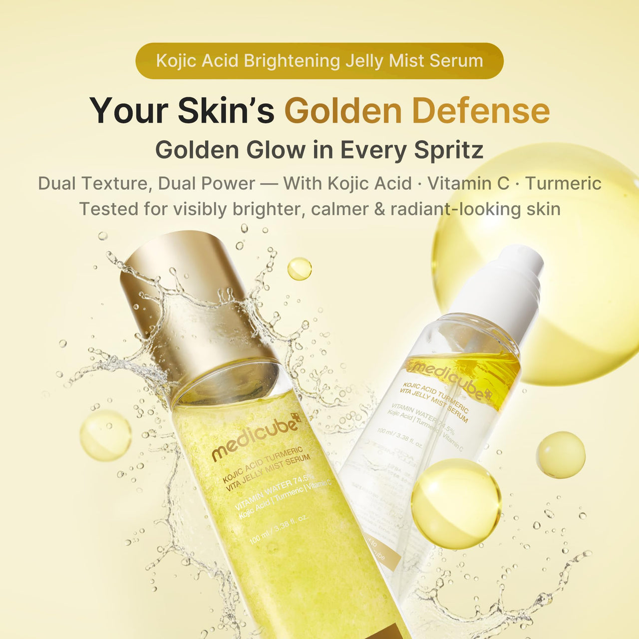 medicube Jelly Mist Serum with Kojic Acid Turmeric | 2-in-1 Daily Facial Spray and Serum | With Vitamin C, Turmeric, Panthenol for Hydrating, Calming Care | Lightweight, Refreshing Mist | 3.38 fl.oz