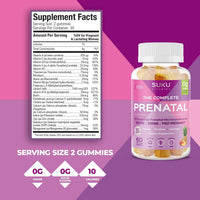Thumbnail for SUKU Prenatal Multivitamin Gummies – Folate, Calcium, Vitamin D3, B12, K2 – Sugar-Free, Vegetarian, Gluten-Free Pregnancy Support – Pineapple Peach Flavor – 60 Count