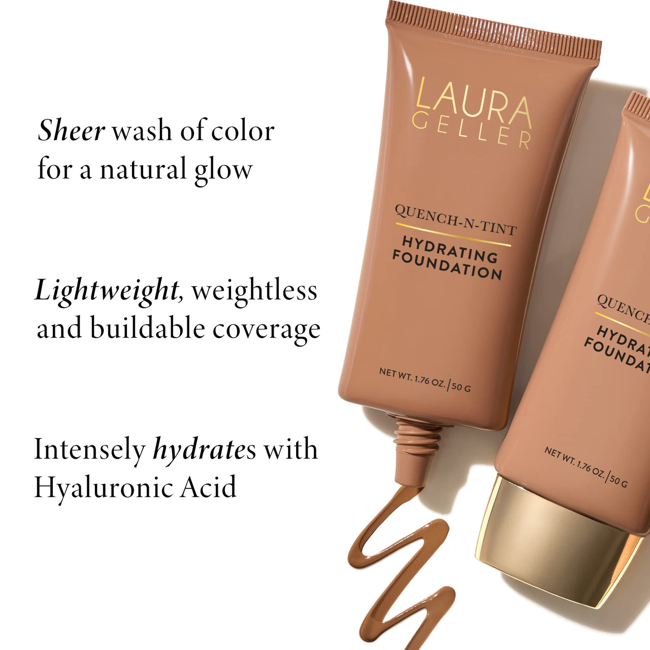 LAURA GELLER NEW YORK Quench-n-Tint Tinted Moisturizer - Sheer to Light Buildable Coverage - Natural Glow Finish - Lightweight Formula with Hyaluronic Acid, 05 Medium/Deep