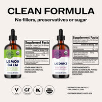 Thumbnail for Vimergy GLP-1 Digestive Kit* – Lemon Balm (115ml) + Licorice (115ml) – Digestive + Stress Support – Organic, Vegan, Kosher – Fast-Absorbing Liquid Extracts – Herbal Tea Companion for GLP-1 Users