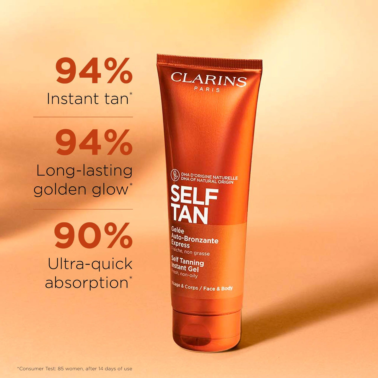 Clarins Self Tanning Tinted Gel | Self Tanner For Face and Body | Natural, Long-Lasting, Streak-Free, Buildable, Instant Tan* | Non-Staining and Fast Absorbing | Contains Glycerin | 4.2 Ounces