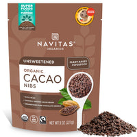 Thumbnail for Navitas Organics Cacao Nibs â€“ Unsweetened Dark Chocolate Crunch â€“ Antioxidants, Minerals, Fiber â€“ For Trail Mix, Baking & More â€“ USDA Organic, Fairtrade, Non GMO, Gluten Free, Non-alkalized (8oz. Bag 76 Servings)