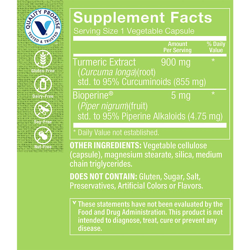 The Vitamin Shoppe Triple Strength Turmeric with Curcumin 900mg, Supports Joint Mobility, Provides Antioxidant Benefits & Includes 5mg Bioperine for Nutrient Absorption (120 Vegetarian Capsules)