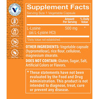 Thumbnail for The Vitamin Shoppe L-Lysine 500MG - Immune Support, Collagen Formation & Calcium Absorption, Essential Amino Acid (100 Capsules)