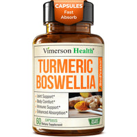 Thumbnail for Turmeric Supplement w/Boswellia Serrata – Daily Support for Joint Health & Comfort – Organic Turmeric Curcumin Powder, Bioperine for Enhanced Absorption & Ginger Root – 60 Boswellia Extract Capsules