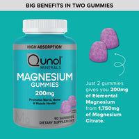 Thumbnail for Qunol Magnesium Gummies for Adults, 200mg Elemental Magnesium (from 1,750mg Magnesium Citrate), High Absorption Magnesium Supplement, Supports Nerve, Bone and Muscle Health, Vegetarian, 90 CountQunol Magnesium Gummies for Adults, 200mg Elemental Magnesium