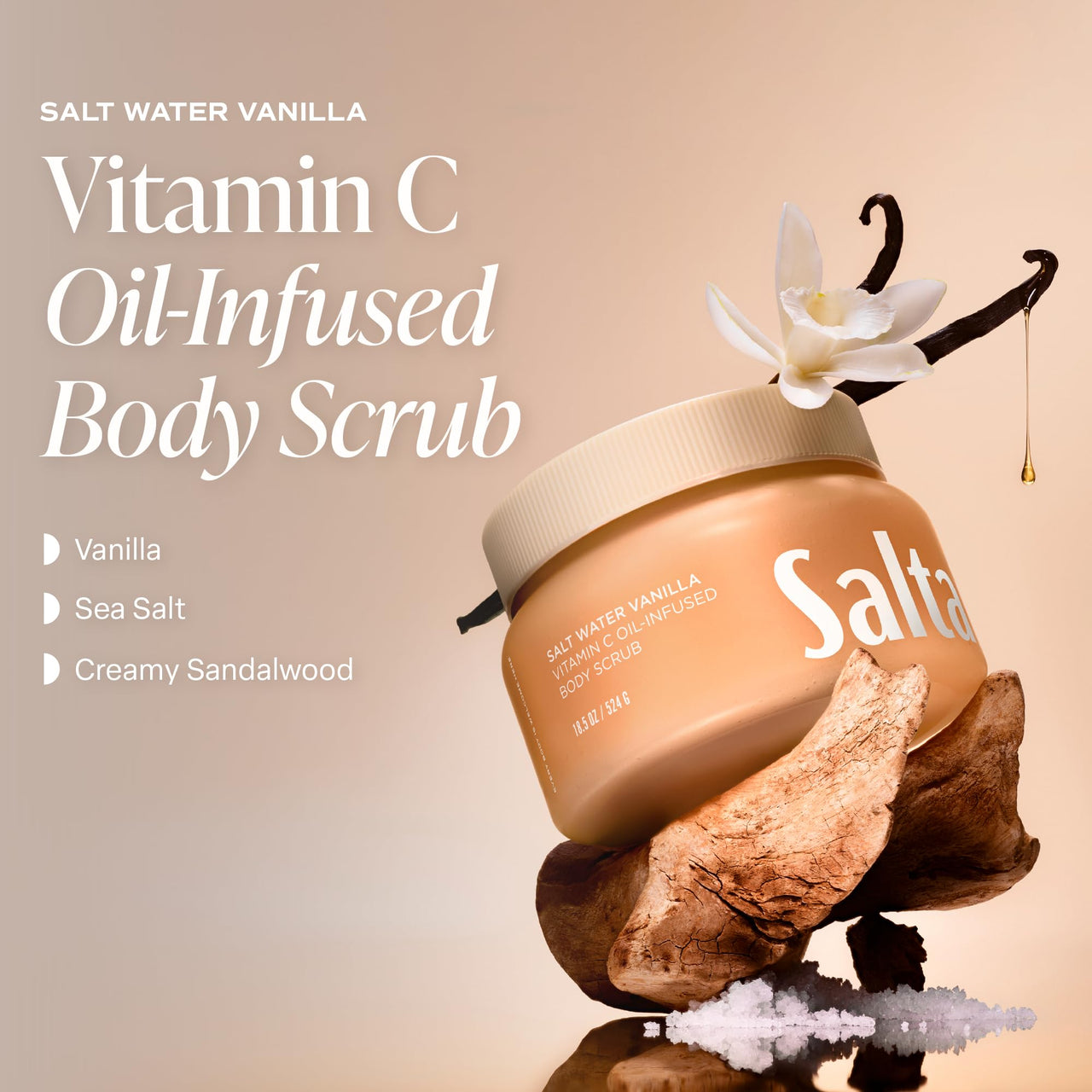 Saltair Vitamin C Oil-Infused Body Scrub | Salt Water Vanilla, 18.5 oz