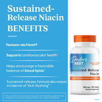 Thumbnail for Doctor's Best Niacin 500 mg Extended Release Supplement for Men & Women - Minimizes Skin Flush, Niacin as Nicotinic Acid 500mg, Cardiovascular Health Support, Gluten Free, Vegan, Non GMO - 120 Tablets