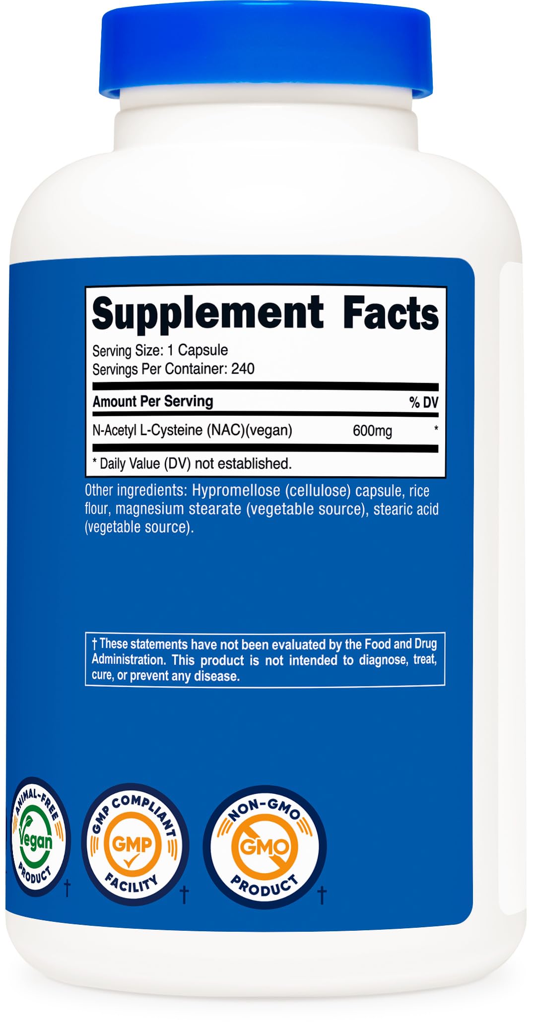 Nutricost N-Acetyl L-Cysteine (NAC) 600mg, 240 Vegetarian Capsules - Vegan, Non-GMO, Gluten Free