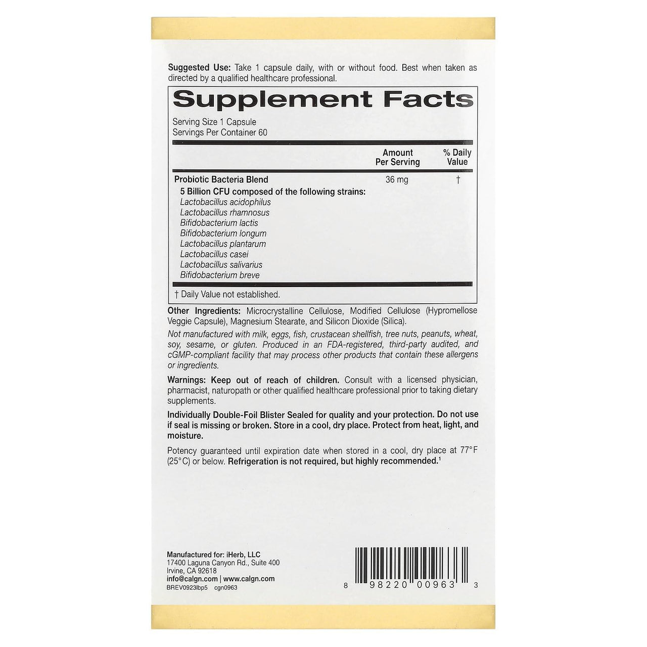 California Gold Nutrition, LactoBif Probiotics, 5 Billion CFU, 60 Veggie Caps