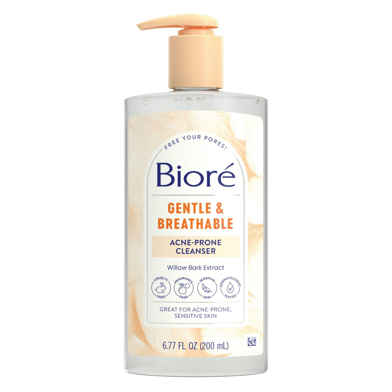 Biore Gentle & Breathable Acne Face Wash, Gentle Face Cleanser for Sensitive and Acne Prone Skin, Infused with Willow Bark Extract to Clarify Skin, Fragrance Free, 6.77 Oz