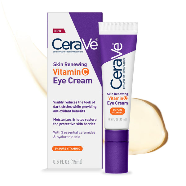 CeraVe Skin Renewing Vitamin C Eye Cream, Vitamin C, Hyaluronic Acid, Ceramides & Caffeine, Under Eye Cream For Dark Circles and Puffiness, Fragrance Free & Ophthalmologist Tested, 0.5 Fl. Oz