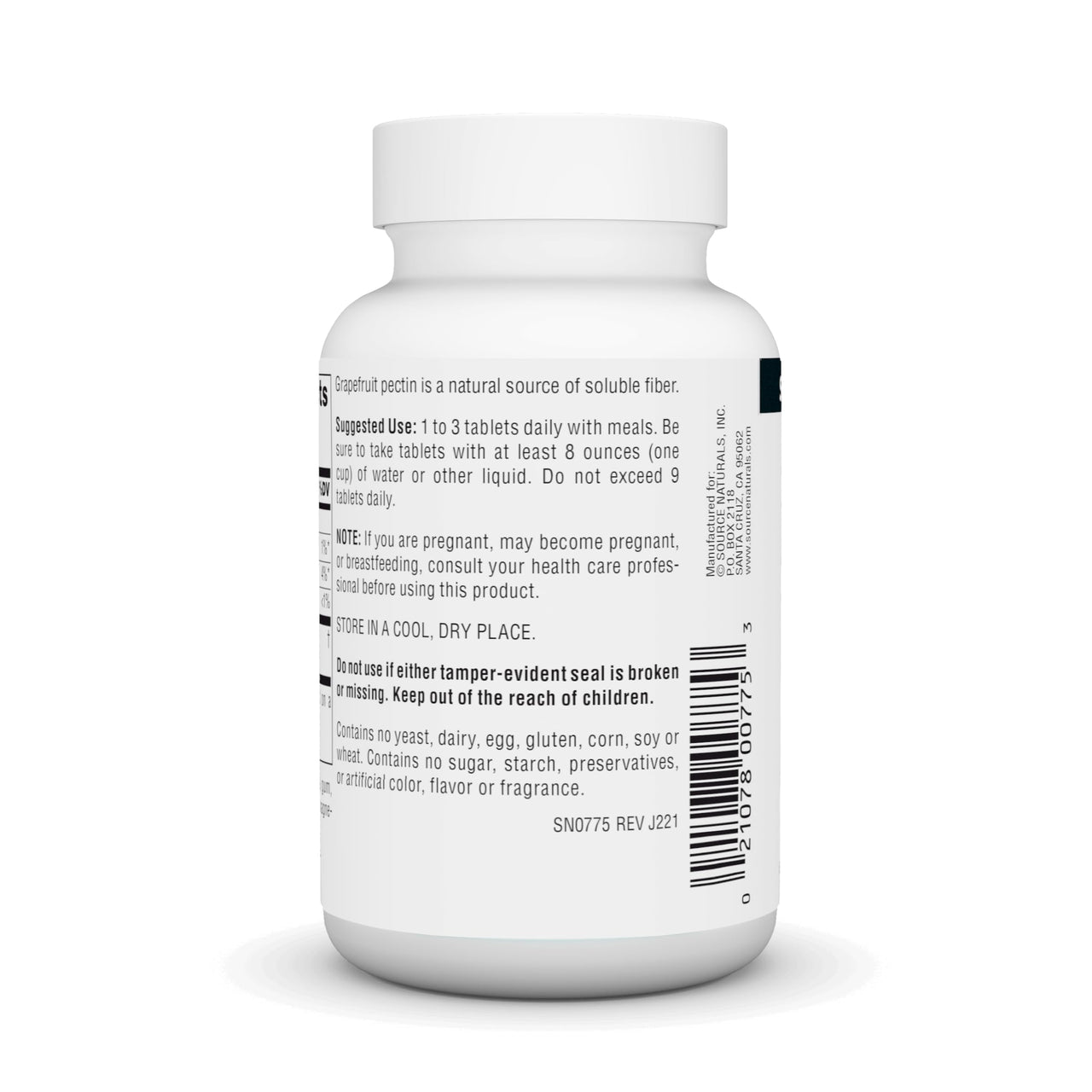 Source Naturals Grapefruit Pectin, Soluble Fiber - 1000 mg Dietary Supplement - 60 Tablets