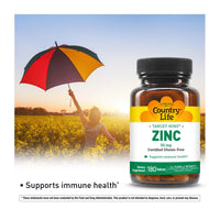 Thumbnail for Country Life Target-Mins Zinc 50 mg 180 Tablets - Zinc Supplements for Immune Health - Zinc 50mg - Zinc Support