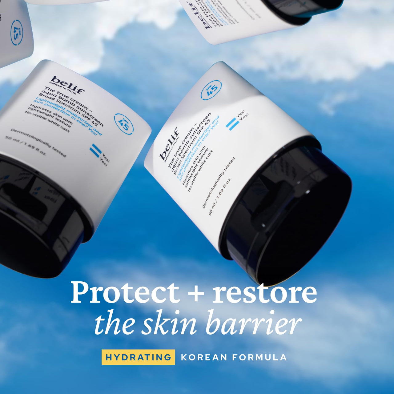 belif Aqua Bomb SPF 45 Hydrating Niacinamide Sunscreen (1.69 fl. oz) - The True Cream PA++++, Daily Broad Spectrum, No White Cast, Weightless & Invisible, Non-Greasy, Korean Skincare