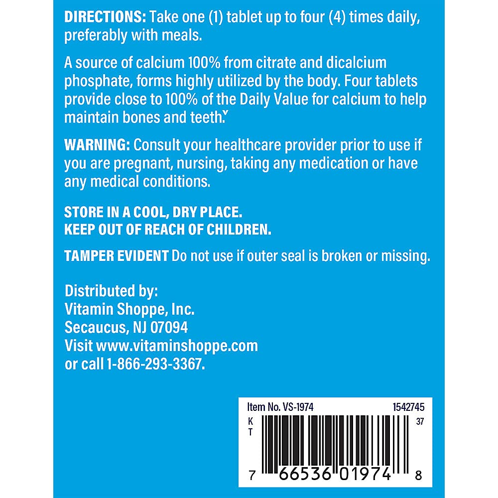 The Vitamin Shoppe Calcium Citrate 300MG - Bone Strength, Teeth Health & Muscle Function, Highly Absorbable (300 Tablets)