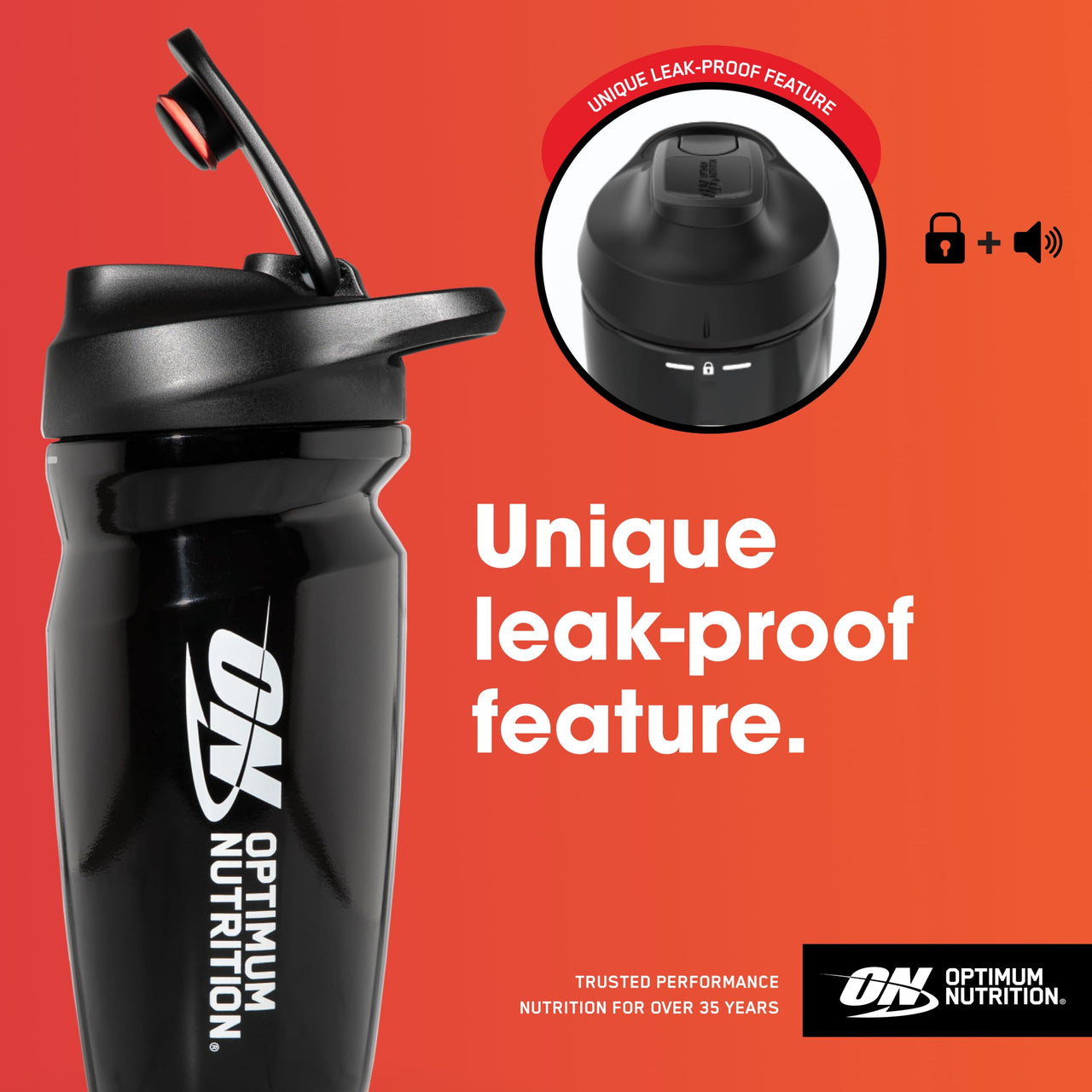 Optimum Nutrition Opti-Lock Mix Shaker Cup, Ergonomic Sports Lid, Ultra-Performance Seal, BPA and DEHP Free, Audible Lock Click, Secure Lid, 700 mL Capacity (Pack of 1)