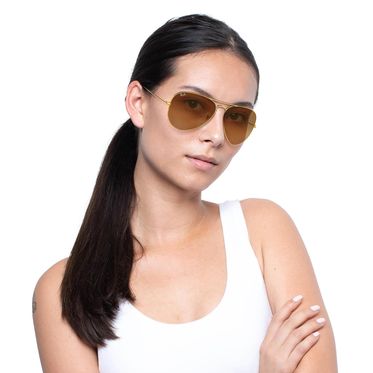 Ray-Ban RB3025 Classic Aviator Sunglasses, Gold/Clear Gradient Brown, 58 mm