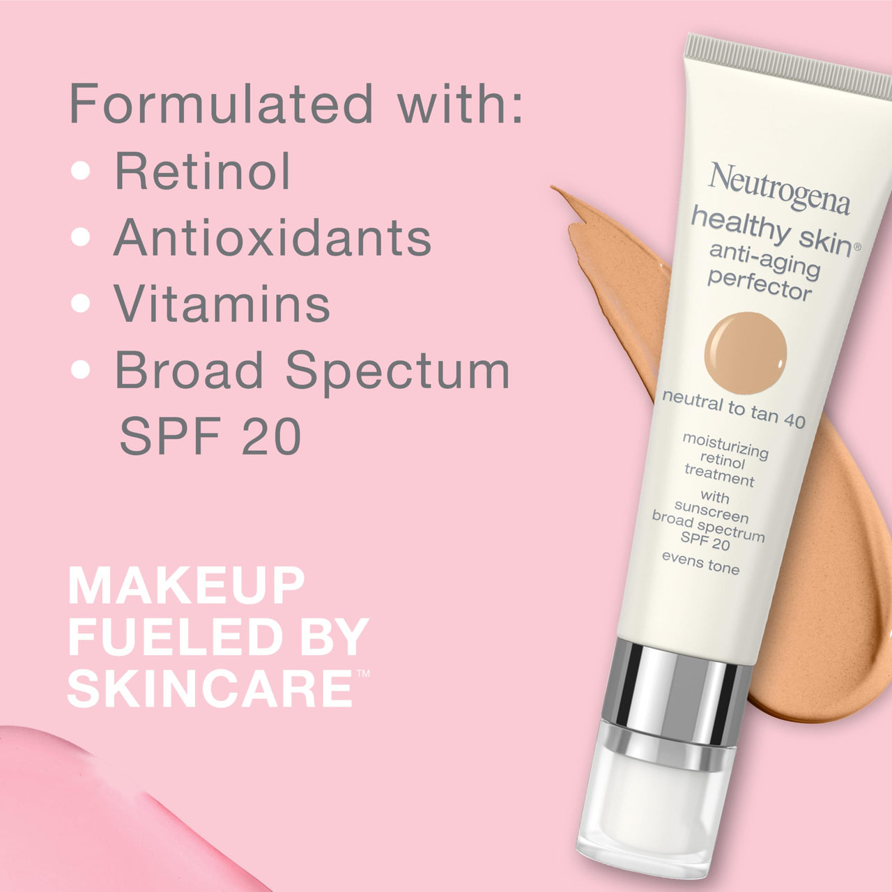 Neutrogena Healthy Skin Anti-Aging Perfector Tinted Facial Moisturizer and Retinol Treatment with Broad Spectrum SPF 20 Sunscreen with Titanium Dioxide, 60 Medium to Deep, 1 fl. oz