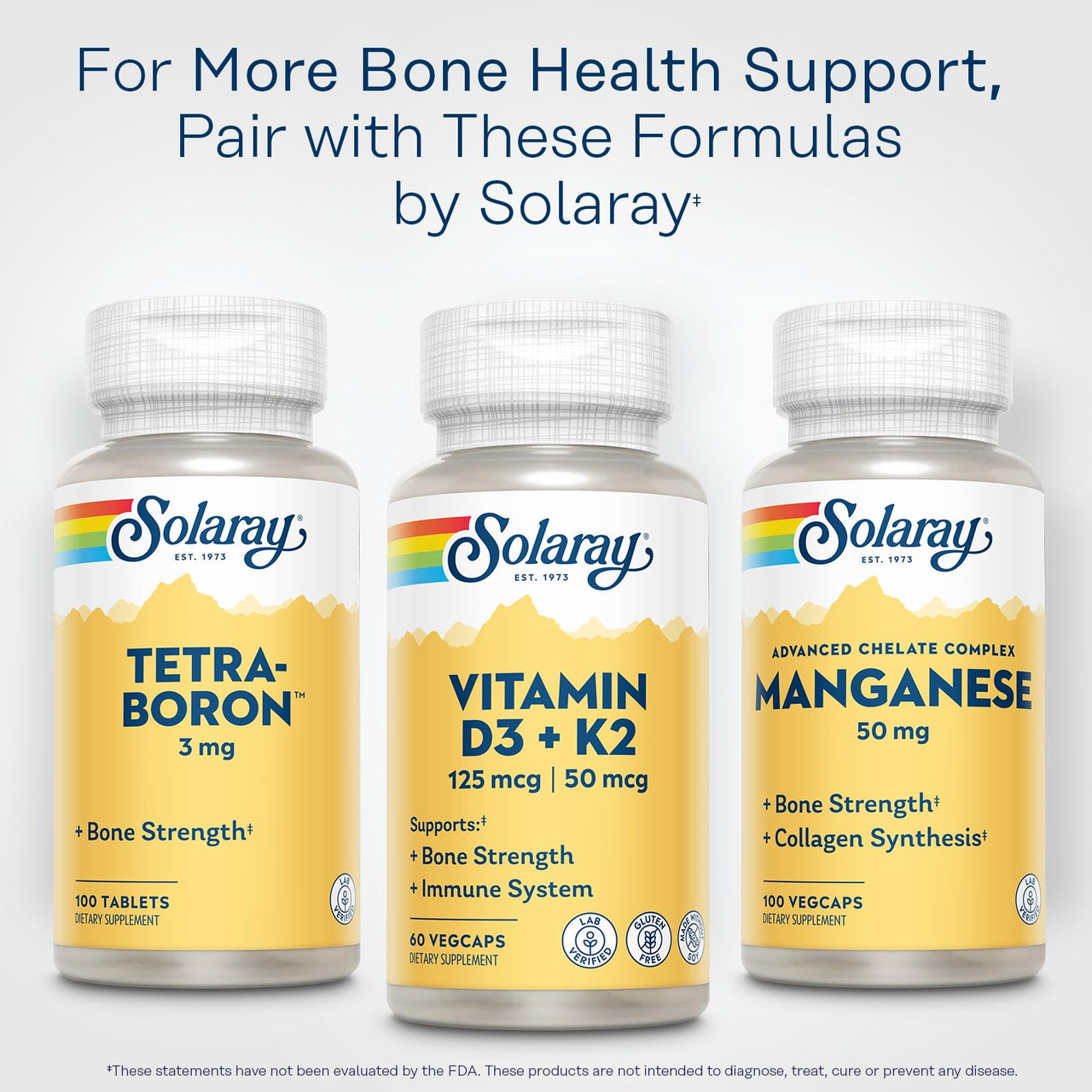 SOLARAY Vitamin D3 K2 - Bone Health and Immune Support Supplement - with 5000 IU Vitamin D as VIT D3 and 50 mcg Vitamin K2 as Menoquinone MK7, Made Without Soy, 60-Day Guarantee, 60 Serv, 60 VegCaps