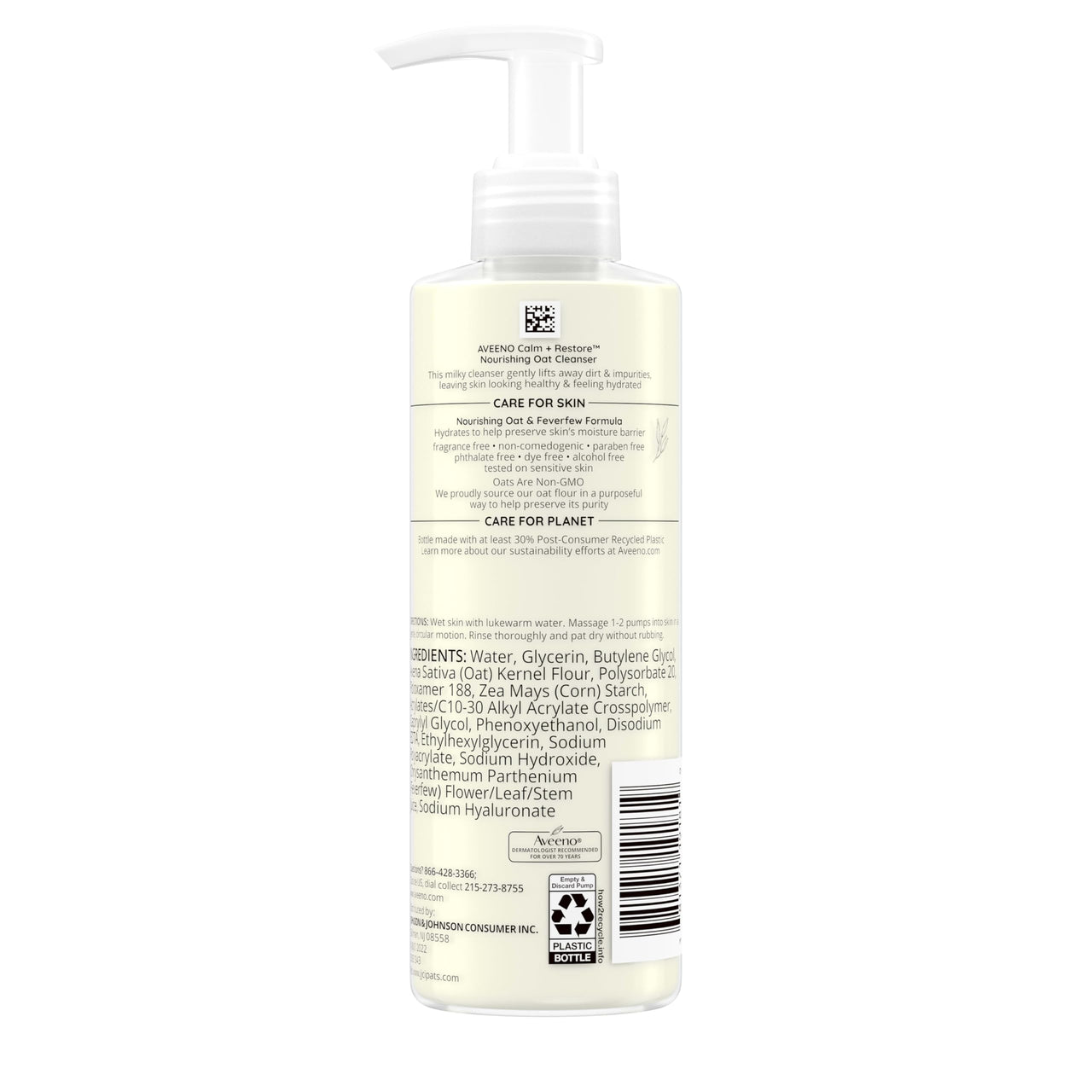 Aveeno Calm + Restore Nourishing Oat Cleanser, Daily Hydrating Facial Cleanser & Face Wash for Sensitive Skin, Non-Foaming, Hypoallergenic, Non-Comedogenic, Fragrance-Free, 7.8 Fl Oz
