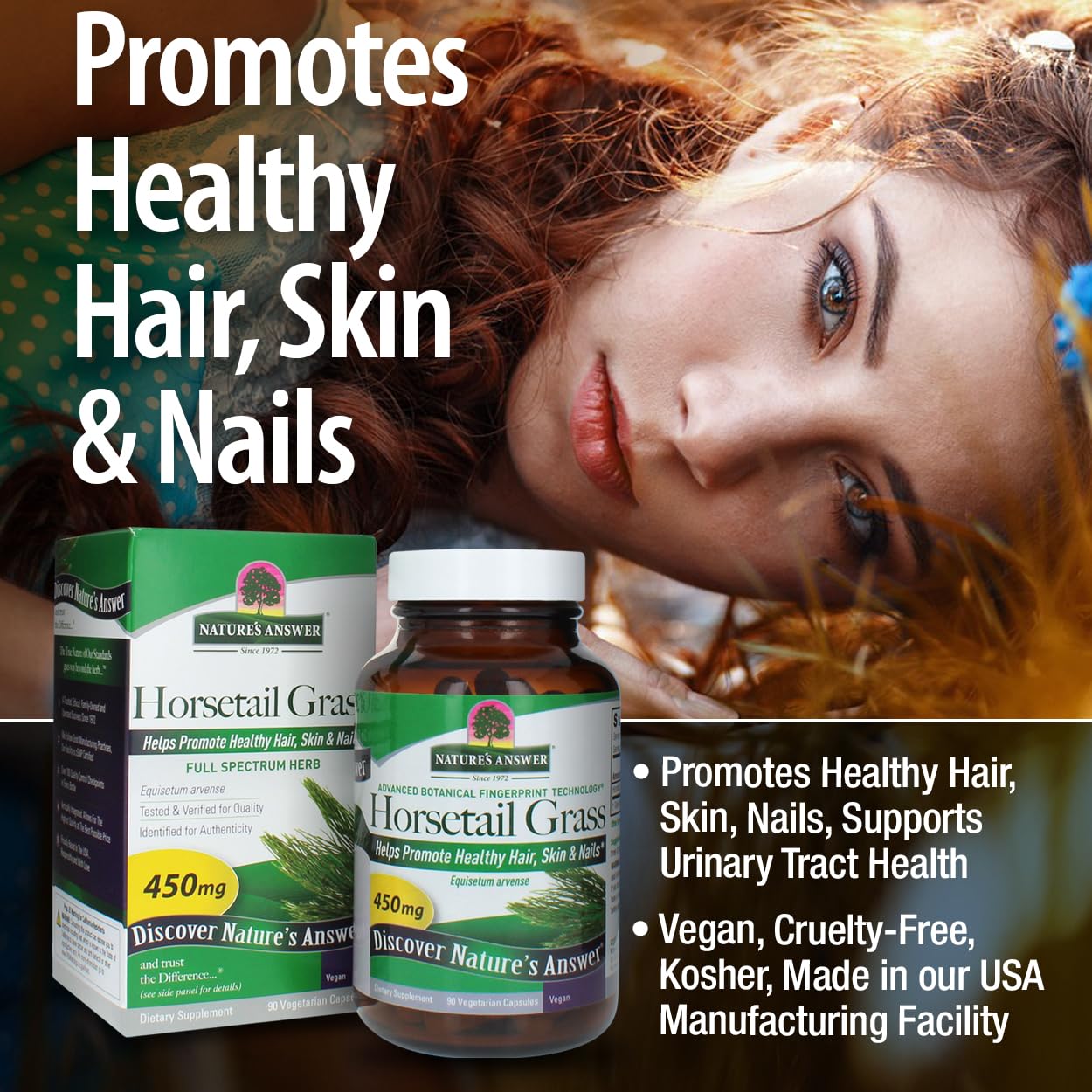 Nature's Answer Horsetail Herb Capsules 90 Count | Hair, Skin, & Nails Support | Promotes Urinary Tract Health | Strengthen Joints (Pack of 1)