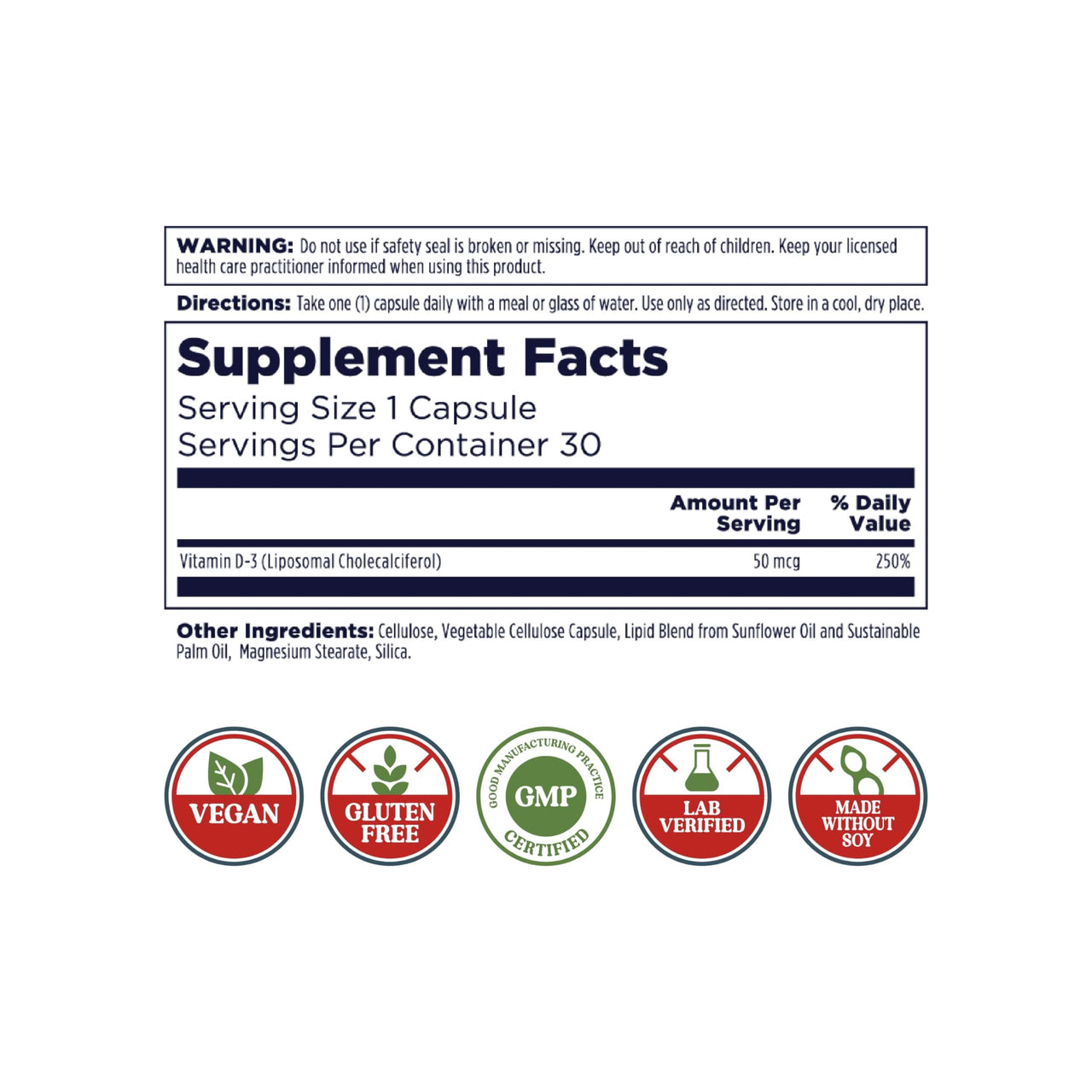 KAL Liposomal Vitamin D3 50 mcg, High Absorption Vitamin D, Liposomal Technology, High Potency Immune Support, Vegan Capsules, Gluten Free, No Soy, 30 Servings