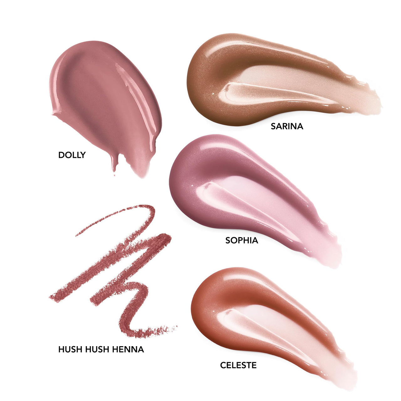 BUXOM Full-On Plumping Lip Polish, Tinted Lip Plumper Gloss with Peptides & Vitamin E, High-Shine Lip Gloss that Nourishes, Vegan, CK 4 Piece Set (Dolly, Sarina, Sophia, Celeste)