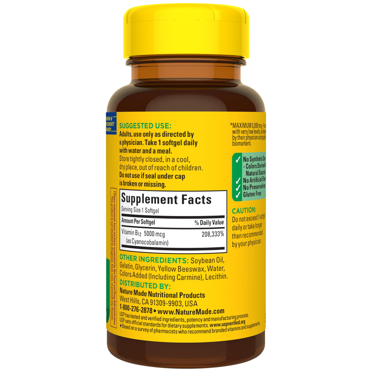 Nature Made Maximum Strength Vitamin B12 5000 mcg, Dietary Supplement for Energy Metabolism Support, 60 Softgels, 60 Day Supply