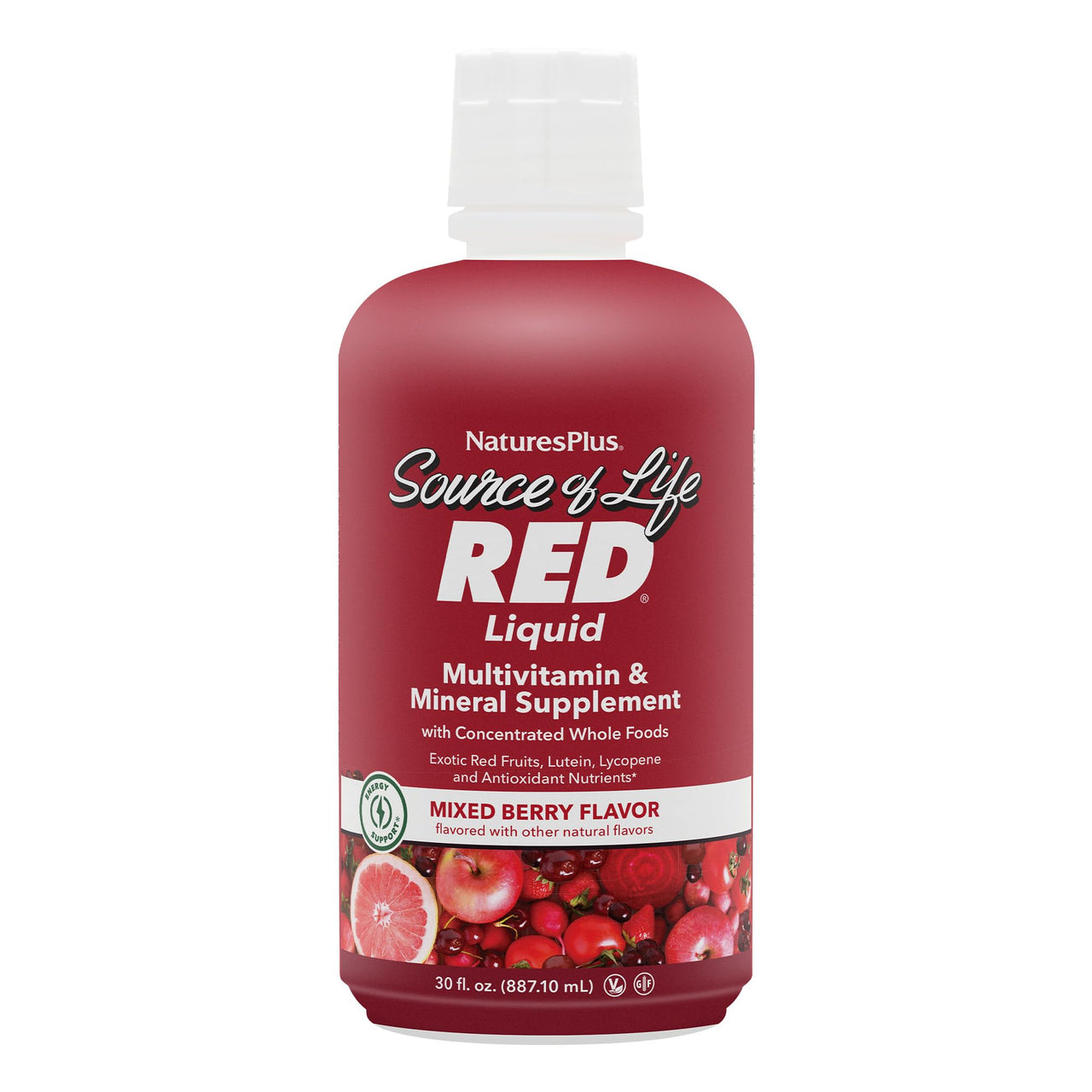 NaturesPlus Source of Life RED Multivitamin Liquid - 30 oz - Energy & Immune Support - with Exotic Red Fruits, Lycopene & Lutein - Vegetarian & Gluten Free - 30 Servings