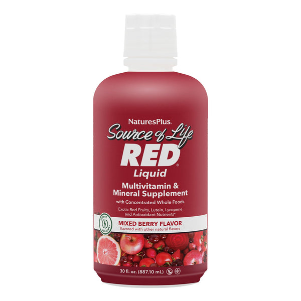 NaturesPlus Source of Life RED Multivitamin Liquid - 30 oz - Energy & Immune Support - with Exotic Red Fruits, Lycopene & Lutein - Vegetarian & Gluten Free - 30 Servings