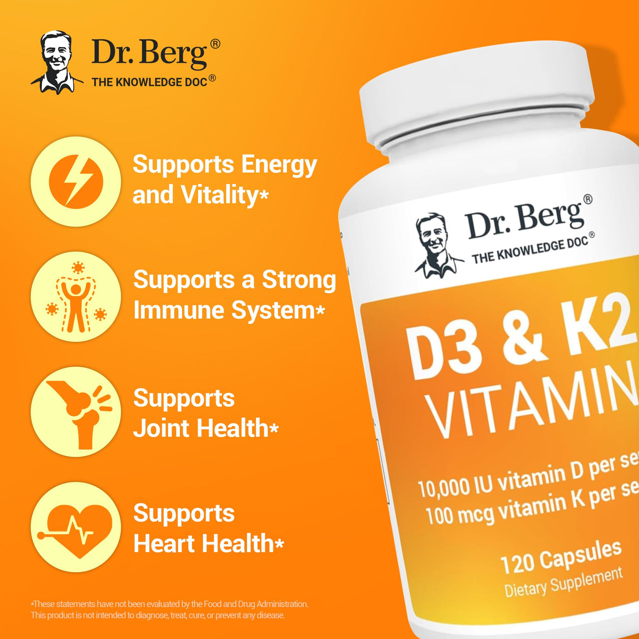 Dr. Berg Vitamin D3 K2 w/MCT Powder - Includes 10,000 IU of Vitamin D3, 100 mcg MK7 Vitamin K2, Purified Bile Salts, Zinc & Magnesium for Ultimate Absorption - K2 D3 Vitamin Supplement - 120 Capsule