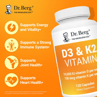 Thumbnail for Dr. Berg Vitamin D3 K2 w/MCT Powder - Includes 10,000 IU of Vitamin D3, 100 mcg MK7 Vitamin K2, Purified Bile Salts, Zinc & Magnesium for Ultimate Absorption - K2 D3 Vitamin Supplement - 120 Capsule