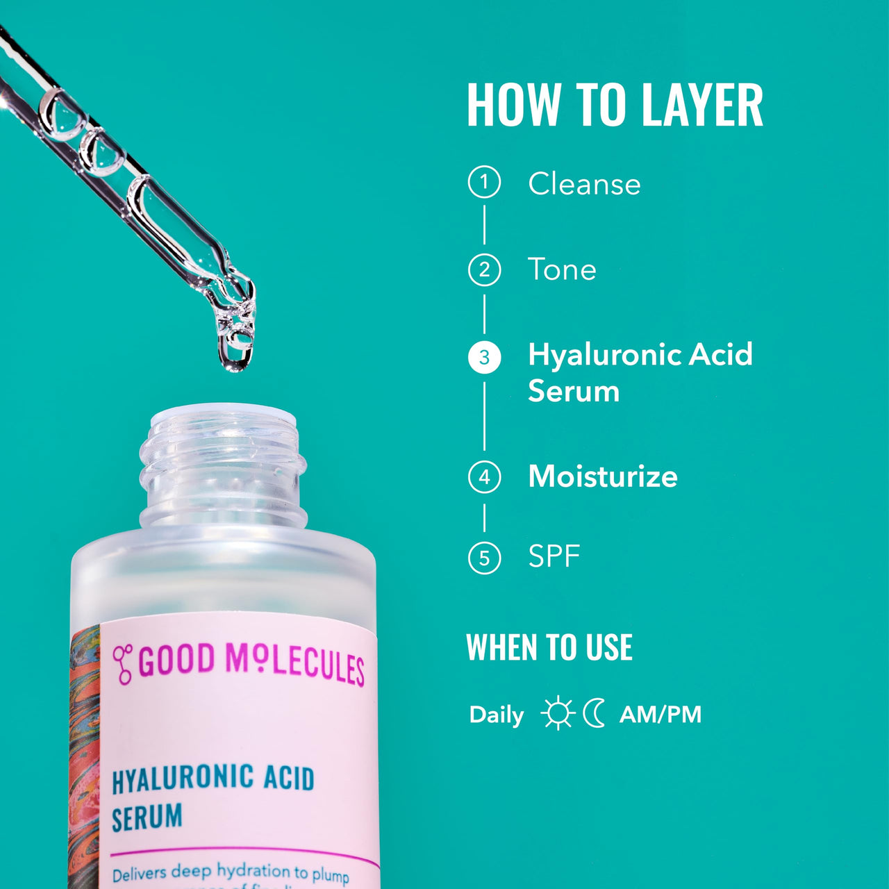 Good Molecules Hyaluronic Acid Serum - 1% Hyaluronic Acid Non-Greasy Ultra hydrating Serum Facial Moisturizer for Plumper Skin, Skin Care for Face