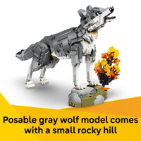 Thumbnail for LEGO Creator 3 in 1 Forest Animals: Gray Wolf - Building Toy for Boys & Girls, Ages 8+ - Build a Wolf, Falcon or Raccoon - Gift for Kids' Birthdays - 31393