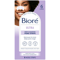 Thumbnail for Bioré Witch Hazel Ultra Cleansing Pore Strips, Nose Strips, Clears Pores up to 2x More than Original Pore Strips, 6 Ct, features C-Bond Technology, Oil-Free, Non-Comedogenic Use (Packaging May Vary)