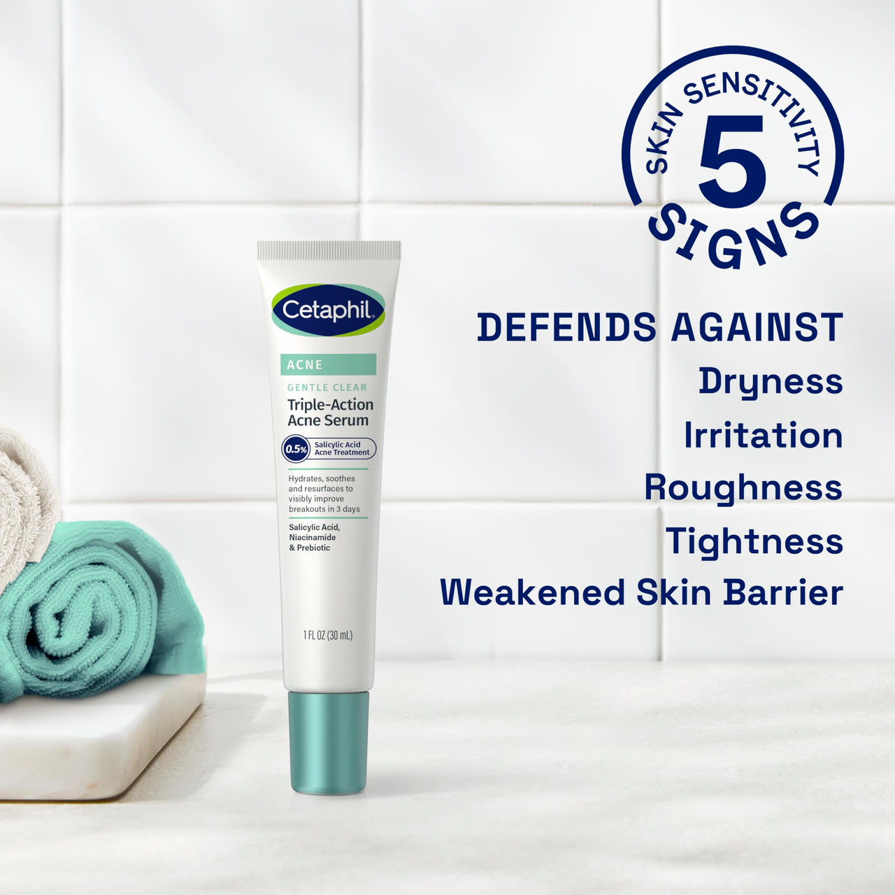 Cetaphil Gentle Clear Triple-Action Acne Treatment Serum with Salicylic Acid, Treats and Prevents Acne, Great for Post-Acne Marks, for All Skin Types, 1oz