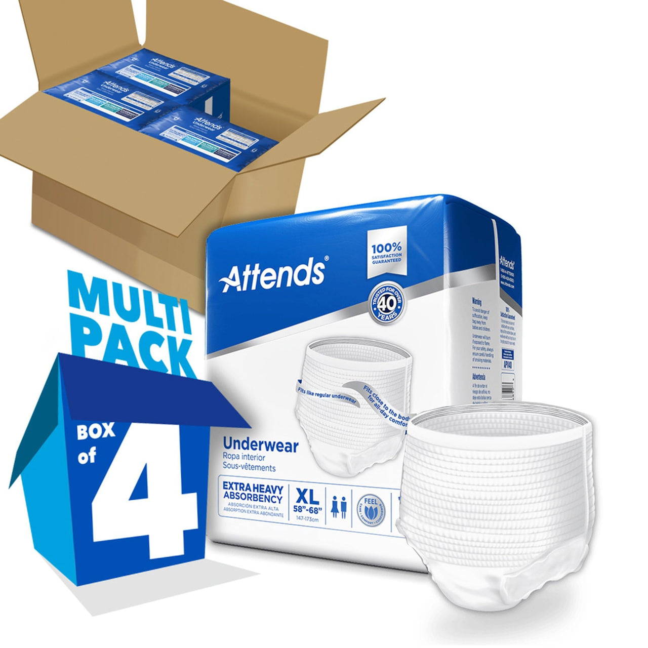 Attends Care Disposable Pull On Unisex Adult Absorbent Underwear with Tear Away Seams, X-Large, Moderate Absorbency, 4 Bags per Case