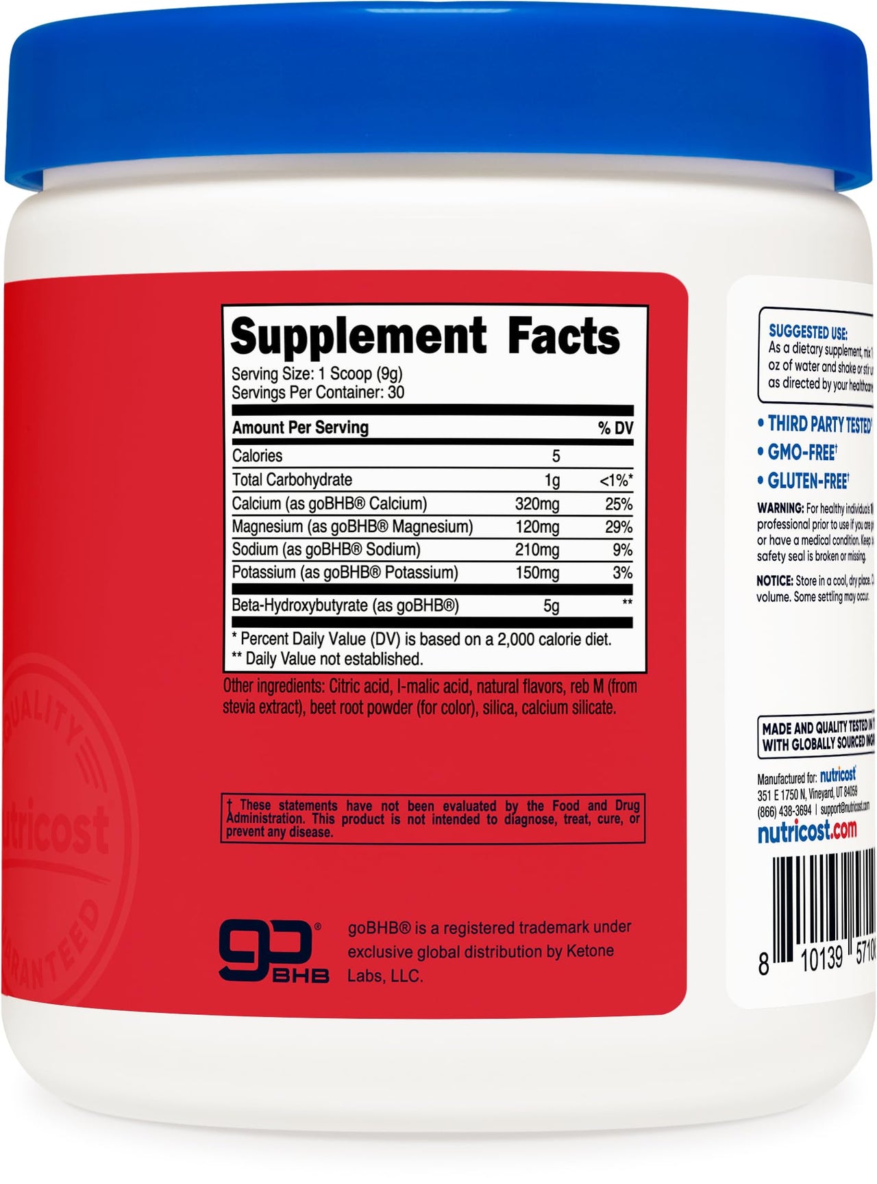 Nutricost BHB Salts Drink Mix (30 Servings, Fruit Punch Flavored) (5G BHB Per Serving) - 0G Total Sugars, Vegetarian Product